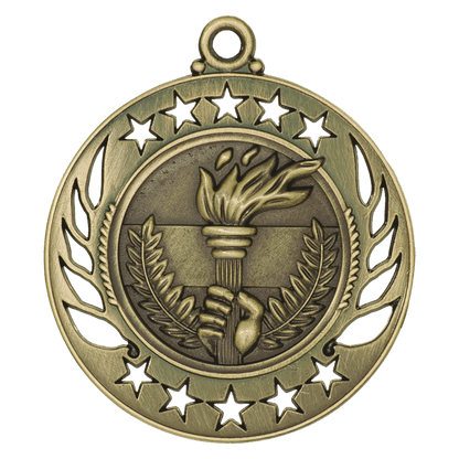 Antique Gold 2 1/4" Torch Galaxy Medal
