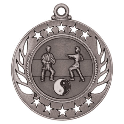 Antique Silver 2 1/4" Martial Arts Galaxy Medal