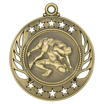 Antique Gold 2 1/4" Wrestling Galaxy Medal