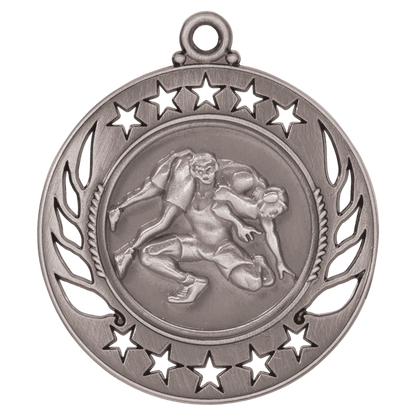 Antique Silver 2 1/4" Wrestling Galaxy Medal