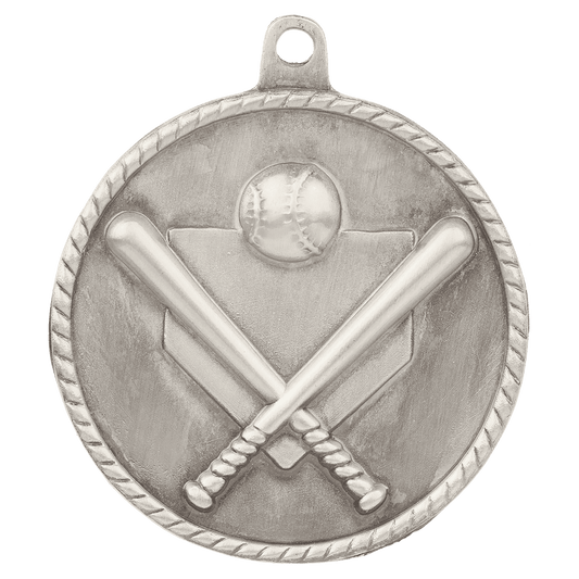 Antique Silver 2" Baseball/Softball High Relief Medal