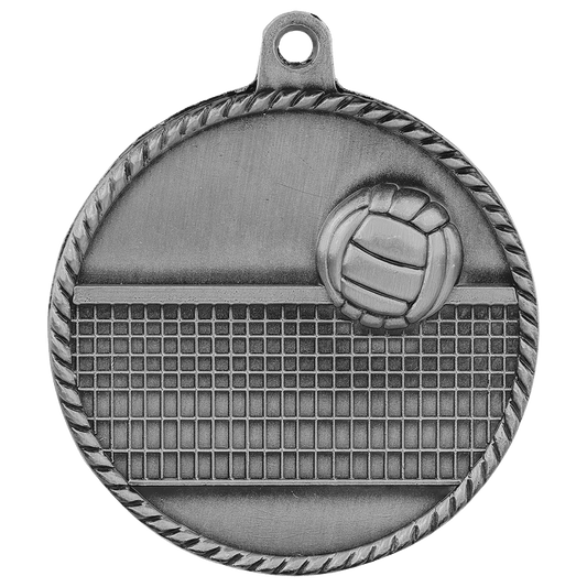 Antique Silver 2" Volleyball High Relief Medal