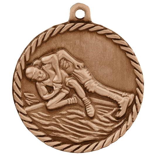 Antique Bronze 2" Wrestling High Relief Medal
