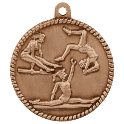 Antique Bronze 2" Female Gymnastics High Relief Medal