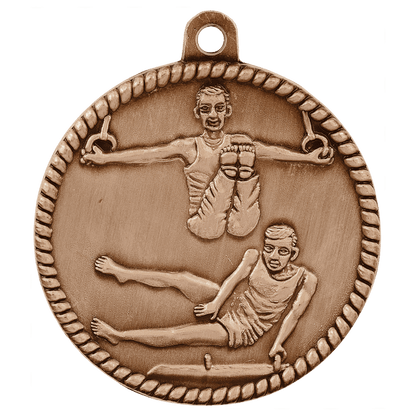 Antique Bronze 2" Male Gymnastics High Relief Medal
