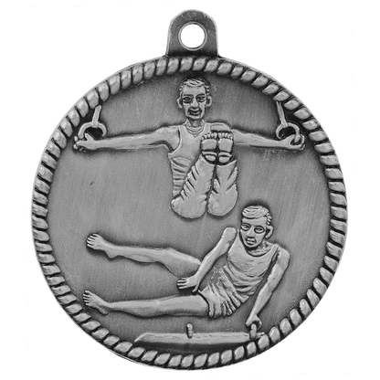 Antique Silver 2" Male Gymnastics High Relief Medal
