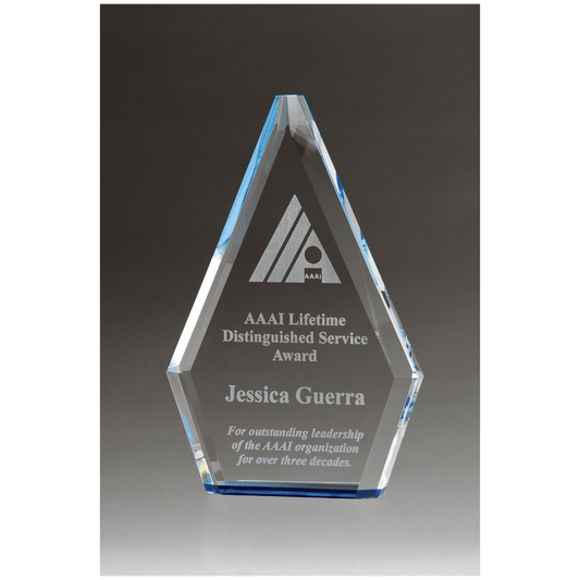 5 7/8" x 9" Flame Series Clear Crystal Award with Blue Accen               ted Bottom