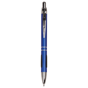 Gloss Blue Anodized Aluminum Ballpoint Pen with Rubber Gripper