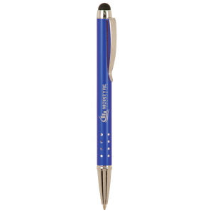 Gloss Blue Anodized Aluminum Ballpoint Pen with Stylus