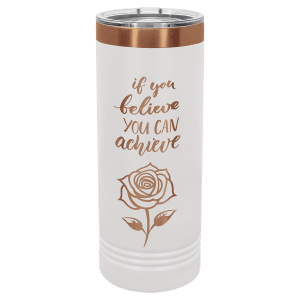 Polar Camel 22 oz. White/Rose Gold ION-Plated Skinny Tumbler with Slider Lid