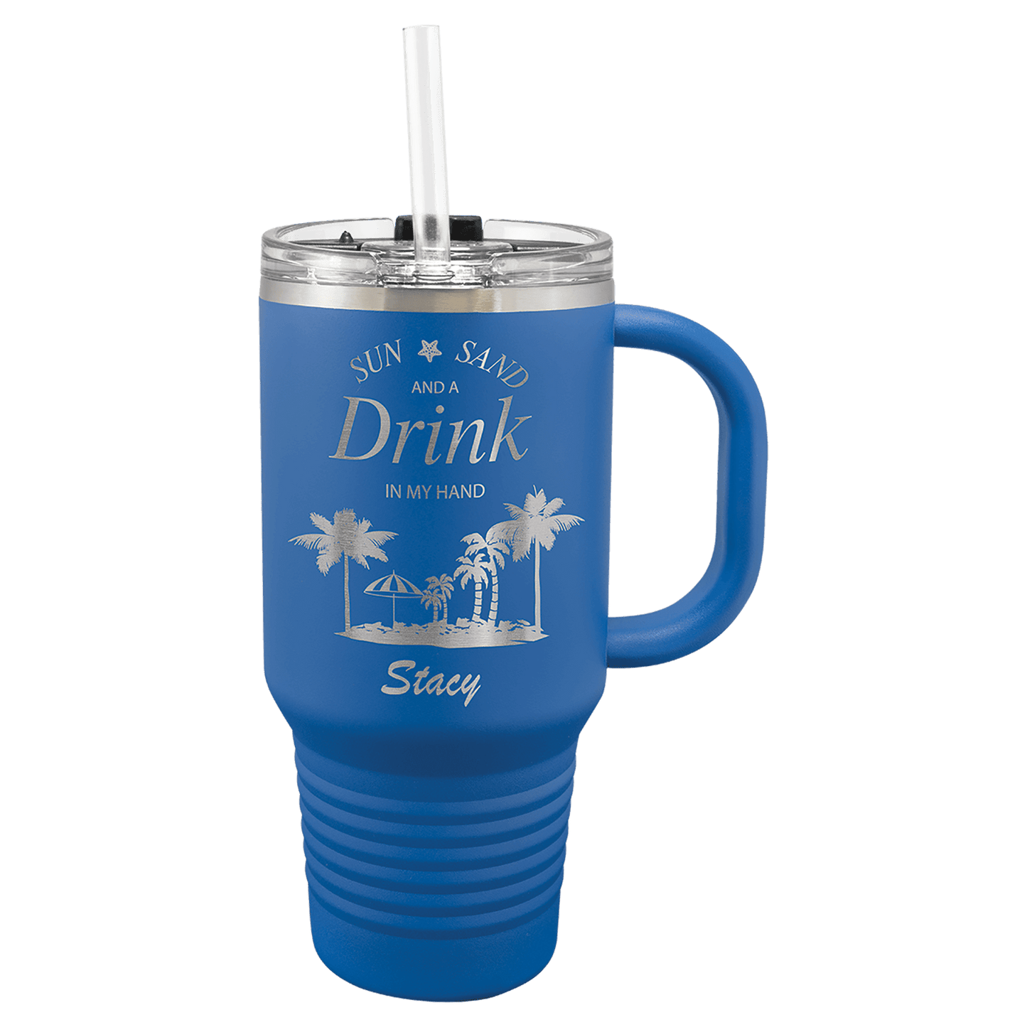 Polar Camel 32 oz. Royal Blue Travel Mug with Snap Lid and Straw
