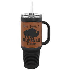Polar Camel Black with Rawhide Leatherette 40 oz. Travel Mug with Straw