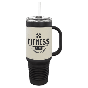 Polar Camel Black with White Leatherette 40 oz. Travel Mug with Straw