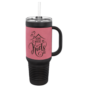 Polar Camel Black with Pink Leatherette 40 oz. Travel Mug with Straw