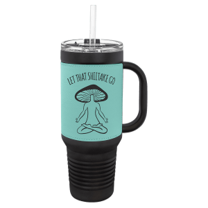 Polar Camel Black with Teal Leatherette 40 oz. Travel Mug with Straw
