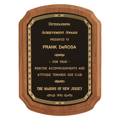 Walnut Plaque with Gold Border Laserable Black Brass 7" x 8" Coventry Series American Plate