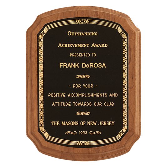 Walnut Plaque with Gold Border Laserable Black Brass 7" x 8" Coventry Series American Plate