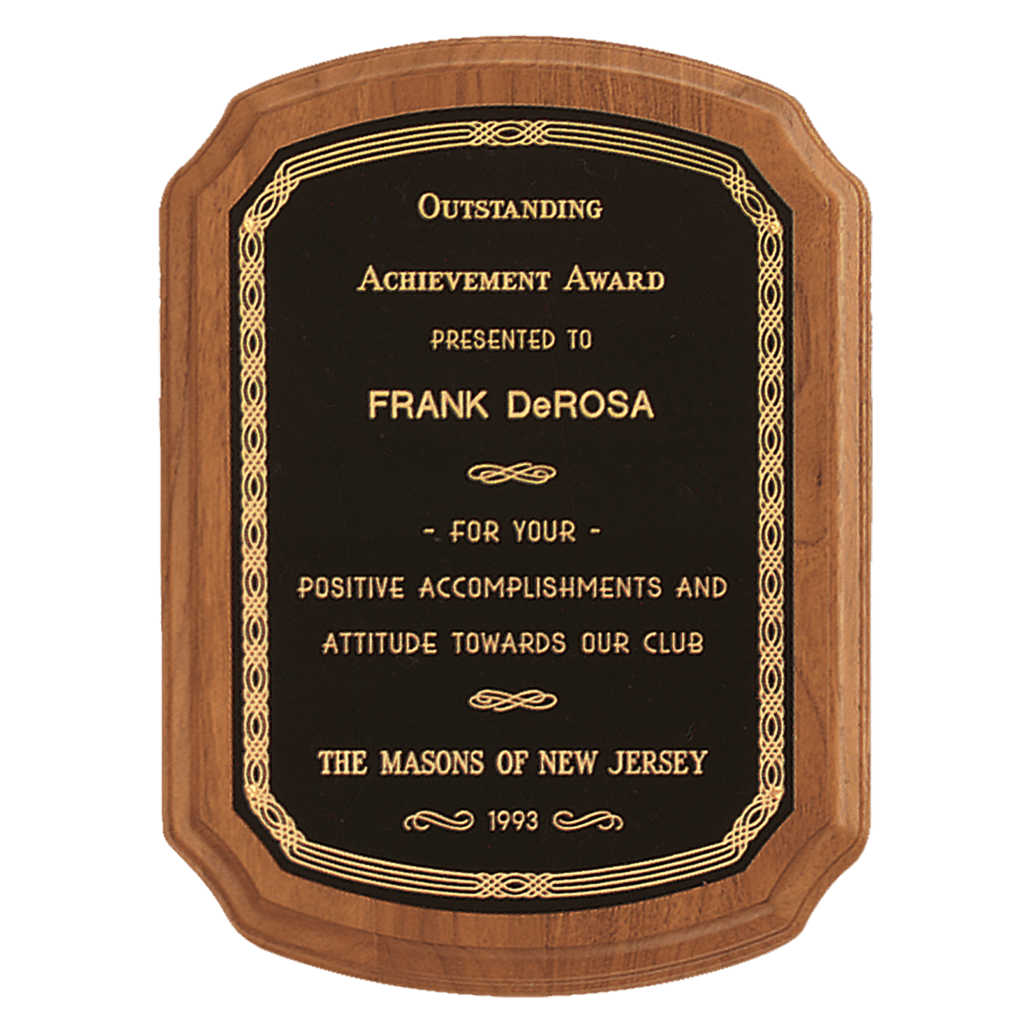 Walnut Plaque with Gold Border Laserable Black Brass 2 9" x 12" Coventry Series American Plate