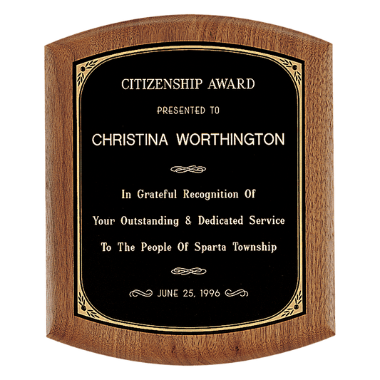 7 1/2" x 8 1/2" Coventry Series American Walnut Plaque with Gold Border Black Laserable Brass Plate