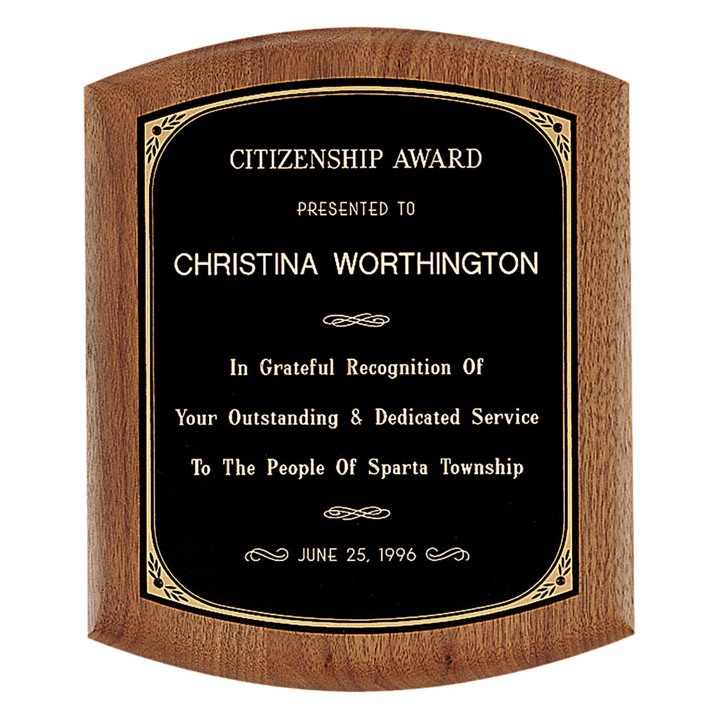 9 1/2" x 11 1/2" Coventry Series American Walnut Plaque with Gold Border Black Laserable Brass Plate