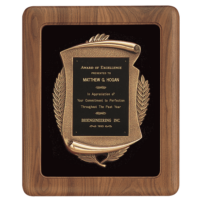 Walnut Frame w/Black Velour Back/Bronze Finish Frame/Black Brass 14" x 17" American Plate