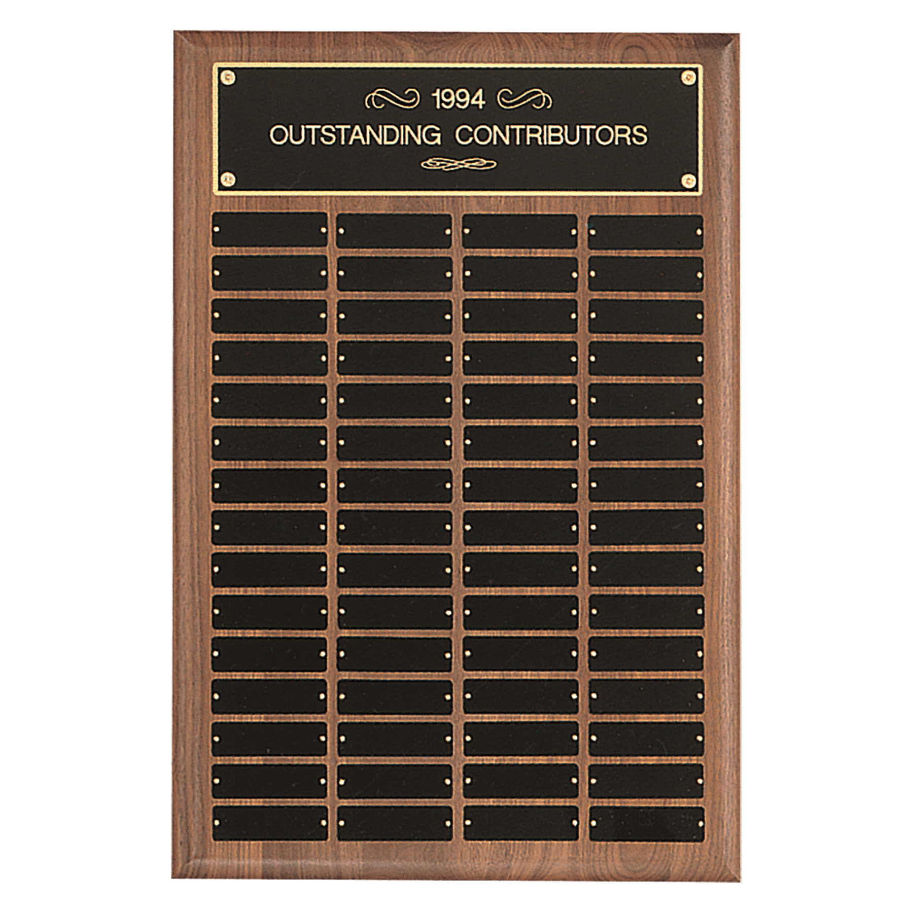 9" x 12"/Plates 1" x 3 1/4" American Walnut 12 Plate Perpetual Plaque with Black Brass Plates