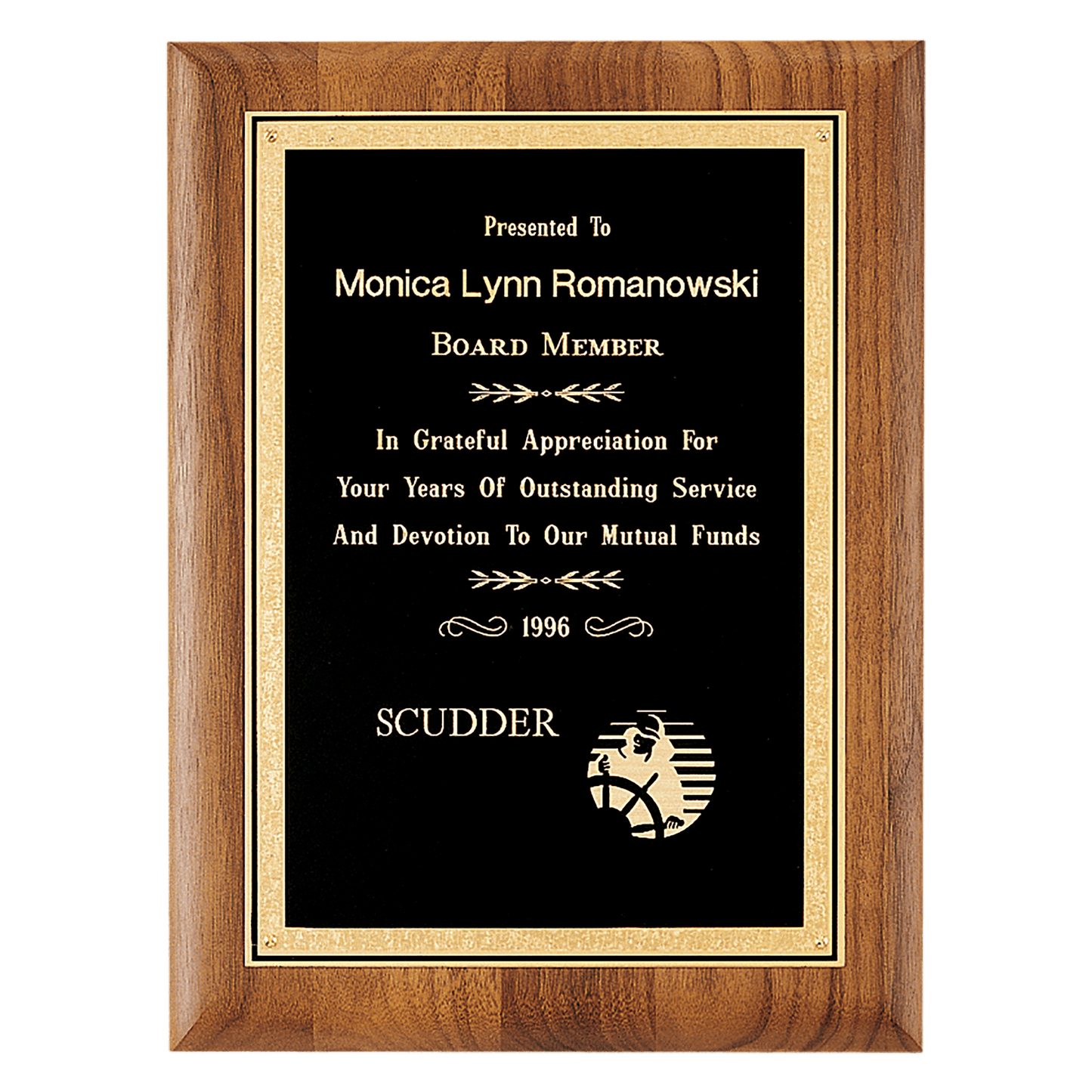 11" x 14" Coventry Series American Walnut Plaque with Gold Florentine Border Textured Black LaserFX Plate