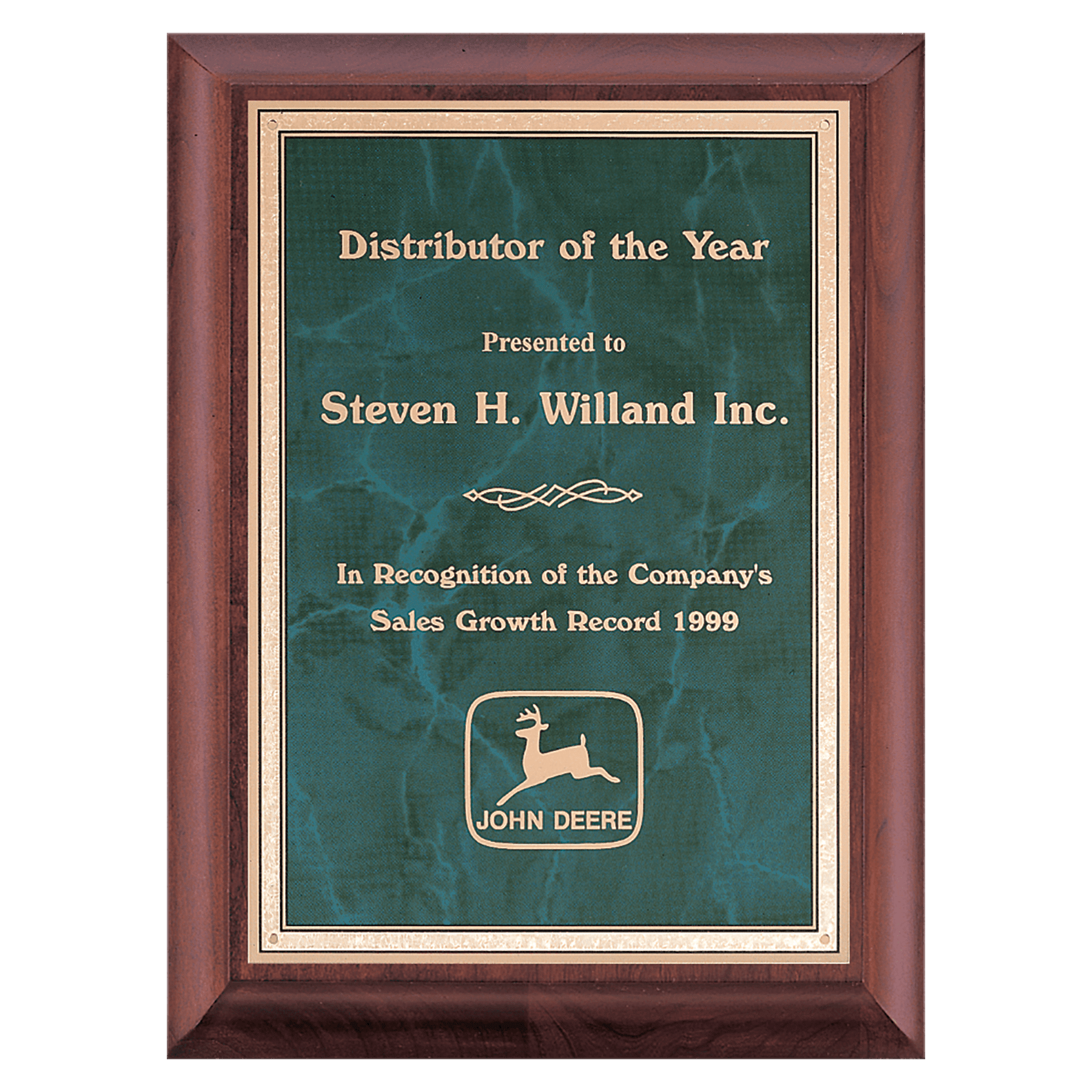 Cherry Finish Plaque with Emerald Marble Gold 8" x 10" Hand Rubbed Border LaserFX Plate