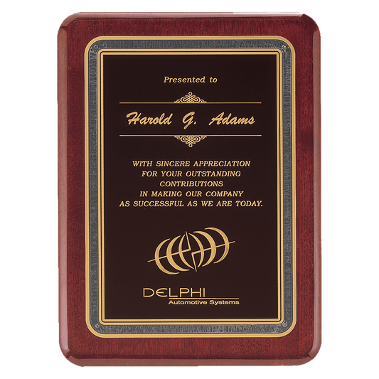 Rosewood Piano Finish Plaque with Black/Gold 8" x 10 1/2" Florentine DesignLaserFX Plate