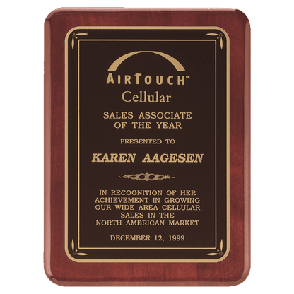 Rosewood Piano Finish Plaque with Black/Gold 2 8" x 10 1/2" Florentine DesignLaserFX Plate