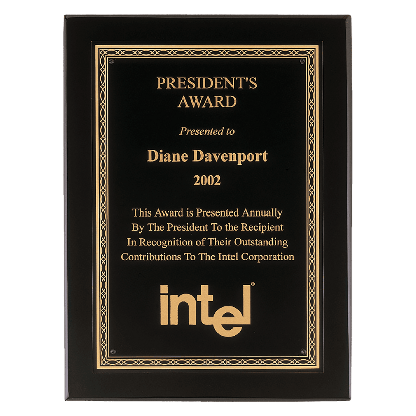 Black Piano Finish Plaque with Gold Florentine Border Laserable Black Brass 8" x 10" Airflyte Premium Plate