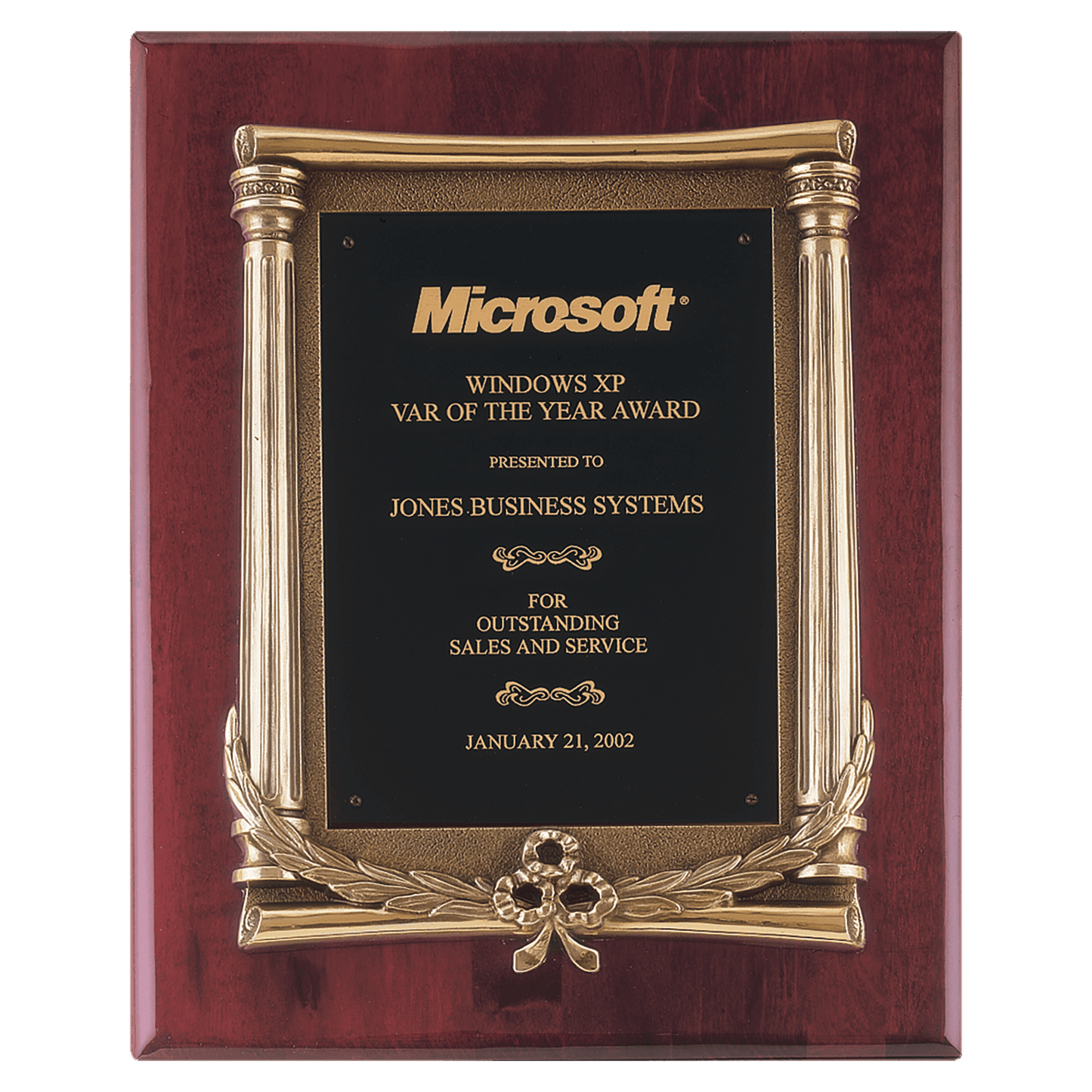 Rosewood Piano Finish Plaque, Antique Bronze Frame Casting, Black Brass 10 1/2" x 13" Plate