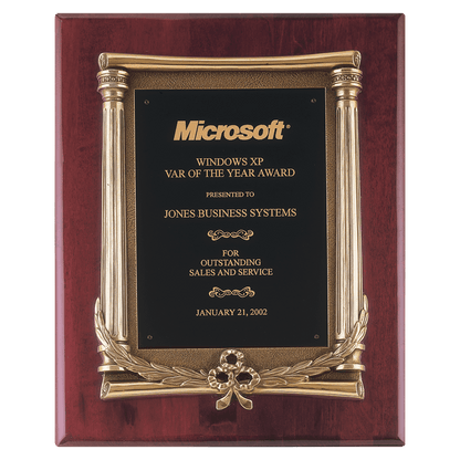 Rosewood Piano Finish Plaque, Antique Bronze Frame Casting, Black Brass 10 1/2" x 13" Plate