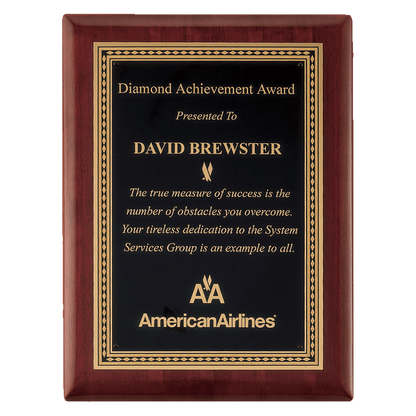 Rosewood Piano Finish Plaque with Gold Border Black 2 7" x 9" Airflyte Premium LaserFX Plate
