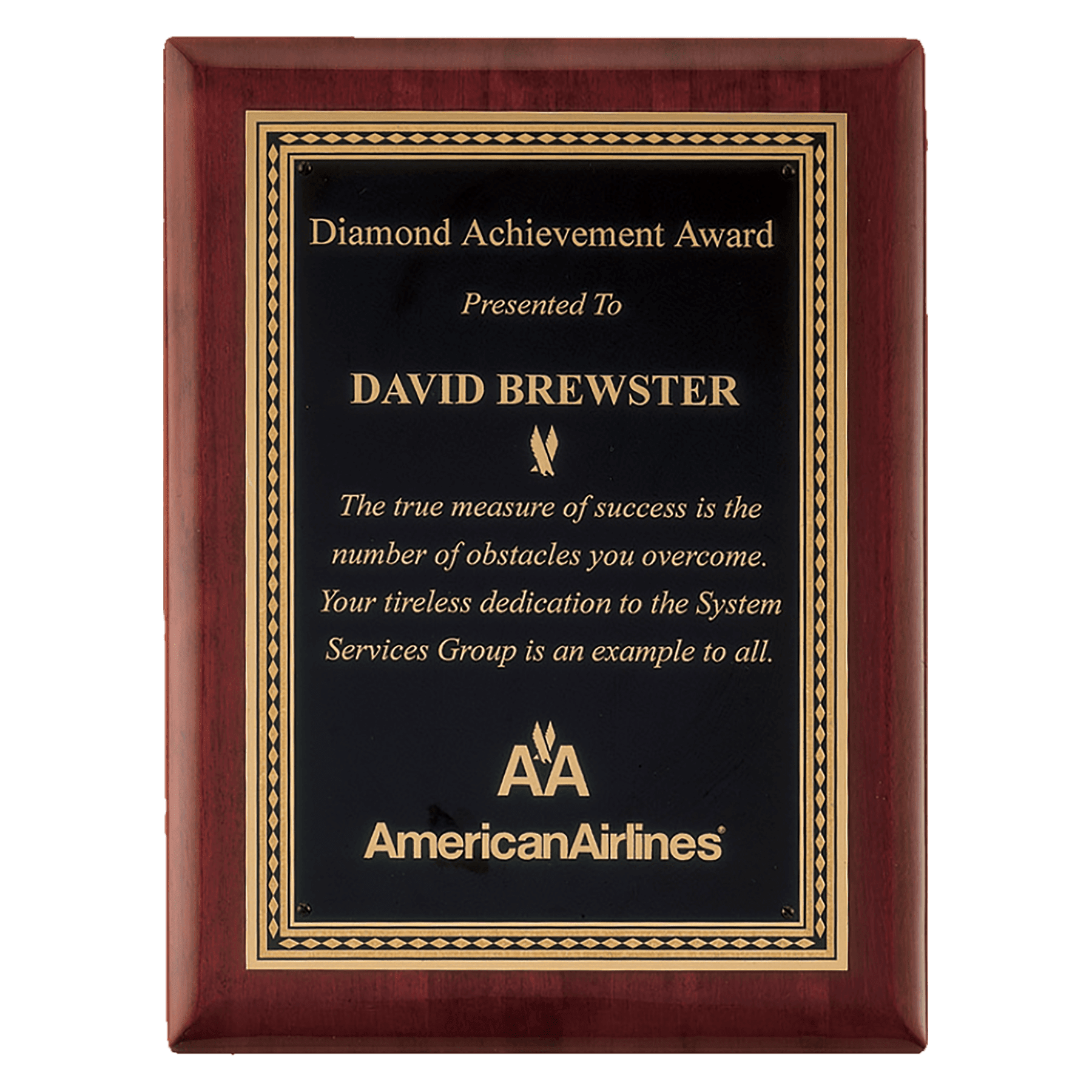 Rosewood Piano Finish Plaque with Gold Border Black 8" x 10 1/2" Airflyte Premium LaserFX Plate