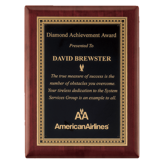 Rosewood Piano Finish Plaque with Gold Border Black 8" x 10 1/2" Airflyte Premium LaserFX Plate
