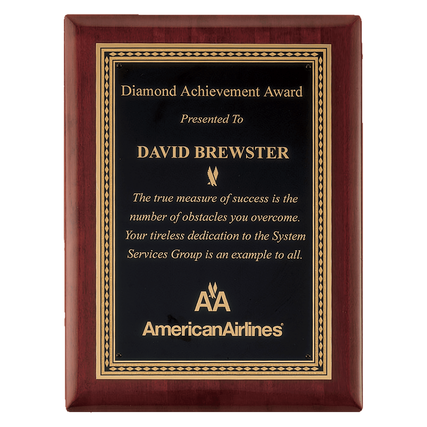 Rosewood Piano Finish Plaque with Gold Border Black 9" x 12" Airflyte Premium LaserFX Plate