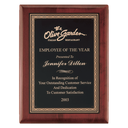 Rosewood Piano Finish Plaque with Gold Border Laserable Black Brass 7" x 9" Airflyte Premium PLate