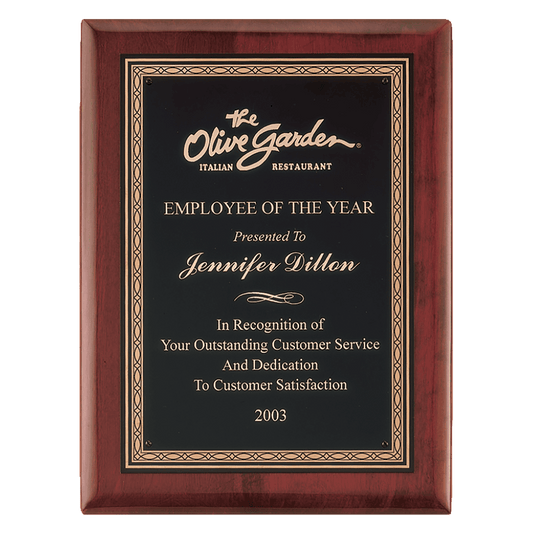 Rosewood Piano Finish Plaque with Gold Border Laserable Black Brass 7" x 9" Airflyte Premium PLate