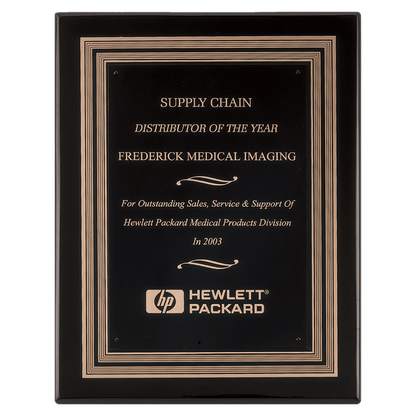 Black Piano Finish Plaque w/Black/Gold Embossed Back Plate & Black Brass 11" x 14" Plate
