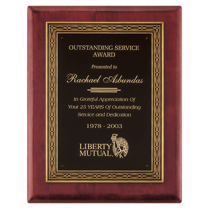 Rosewood Piano Finish Plaque w/Antique Bronze Cast Frame and Black Brass 11" x 14" Plate