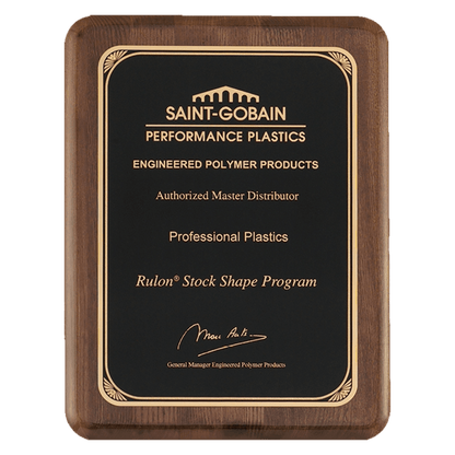 Walnut Piano Finish Plaque with Gold 7" x 9" Airflyte Premium Florentine Border LaserFX Plate