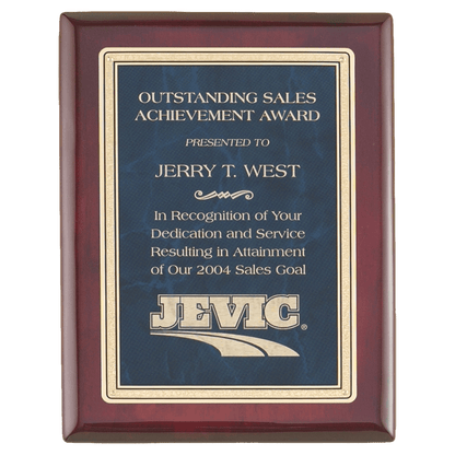 Rosewood Piano Finish Plaque with Sapphire Marble/Gold 8" x 10" Florentine Design LaserFX Plate