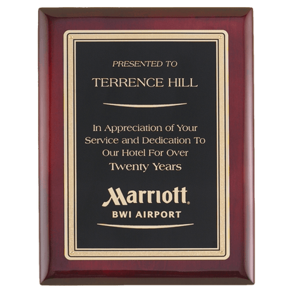 Rosewood Piano Finish Plaque with Gold Border Black 7" x 9" Airflyte Premium LaserFX Plate