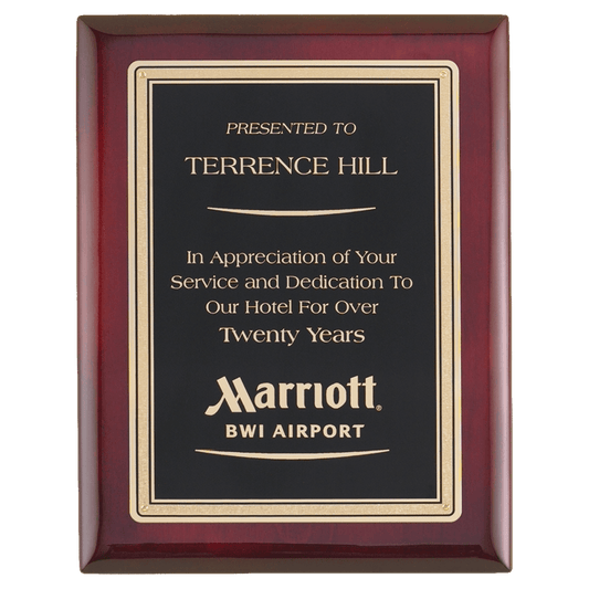 Rosewood Piano Finish Plaque with Gold Border Black 2 Airflyte Premium LaserFX Plate