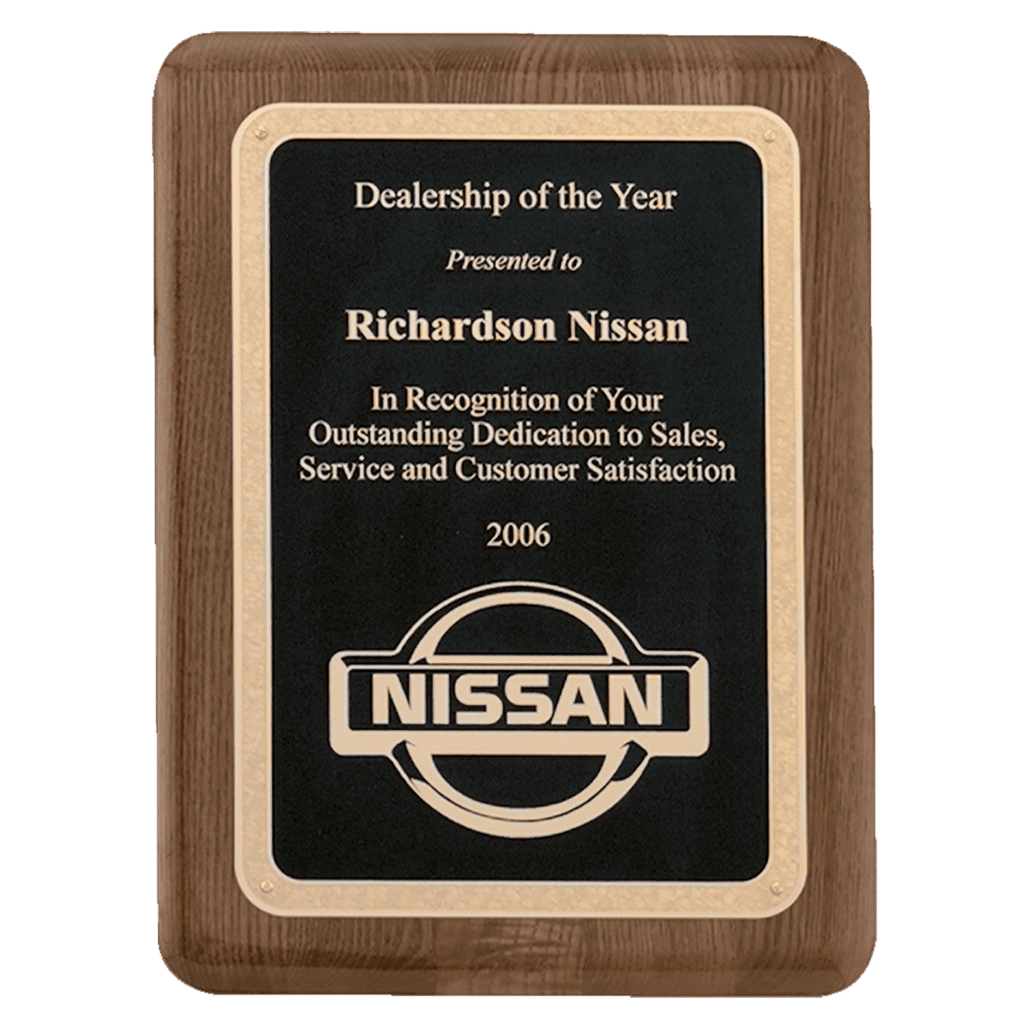 9" x 12" Airflyte Premium Walnut Piano Finish Plaque with Gold Florentine Border Textured LaserFX Plate