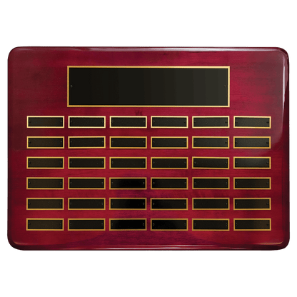 Rosewood Piano Finish 36 Plate Perpetual Plaque with Black Brass 15" x 21"/Plates 7/8" x 2 3/4" Plates