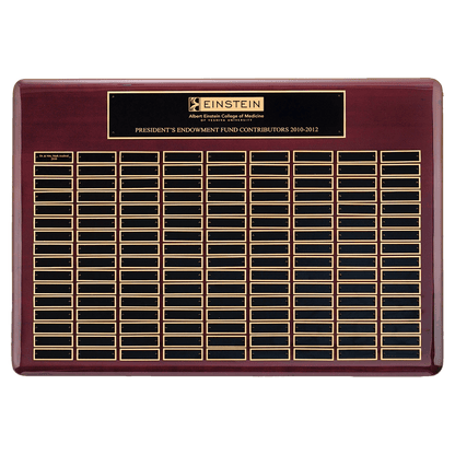 Rosewood Piano Finish 96 Plate Perpetual Plaque with Black Brass 22" x 30"/Plates 7/8" x 2 3/4" Plates