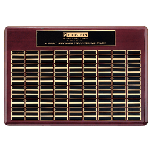Rosewood Piano Finish 120 Plate Perpetual Plaque with Black Brass 22" x 30"/Plates 7/8" x 2 3/4" Plates