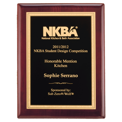 Rosewood Piano Finish Plaque with Textured Black/Gold 7" x 9" Airflyte Florentine Border LaserFX Plate